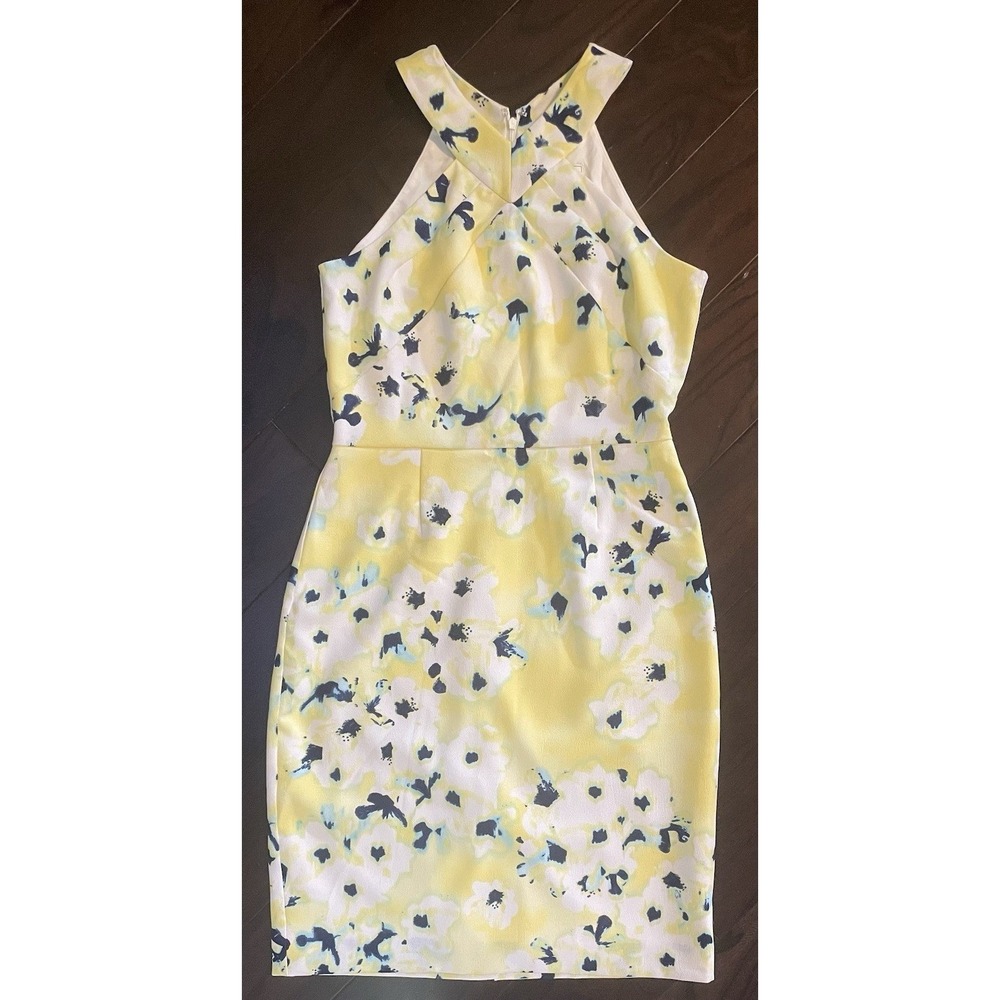 Katherine Kelly Kennedy Dress Sz 6 Yellow Floral Halter Sheath Event Summer NWT